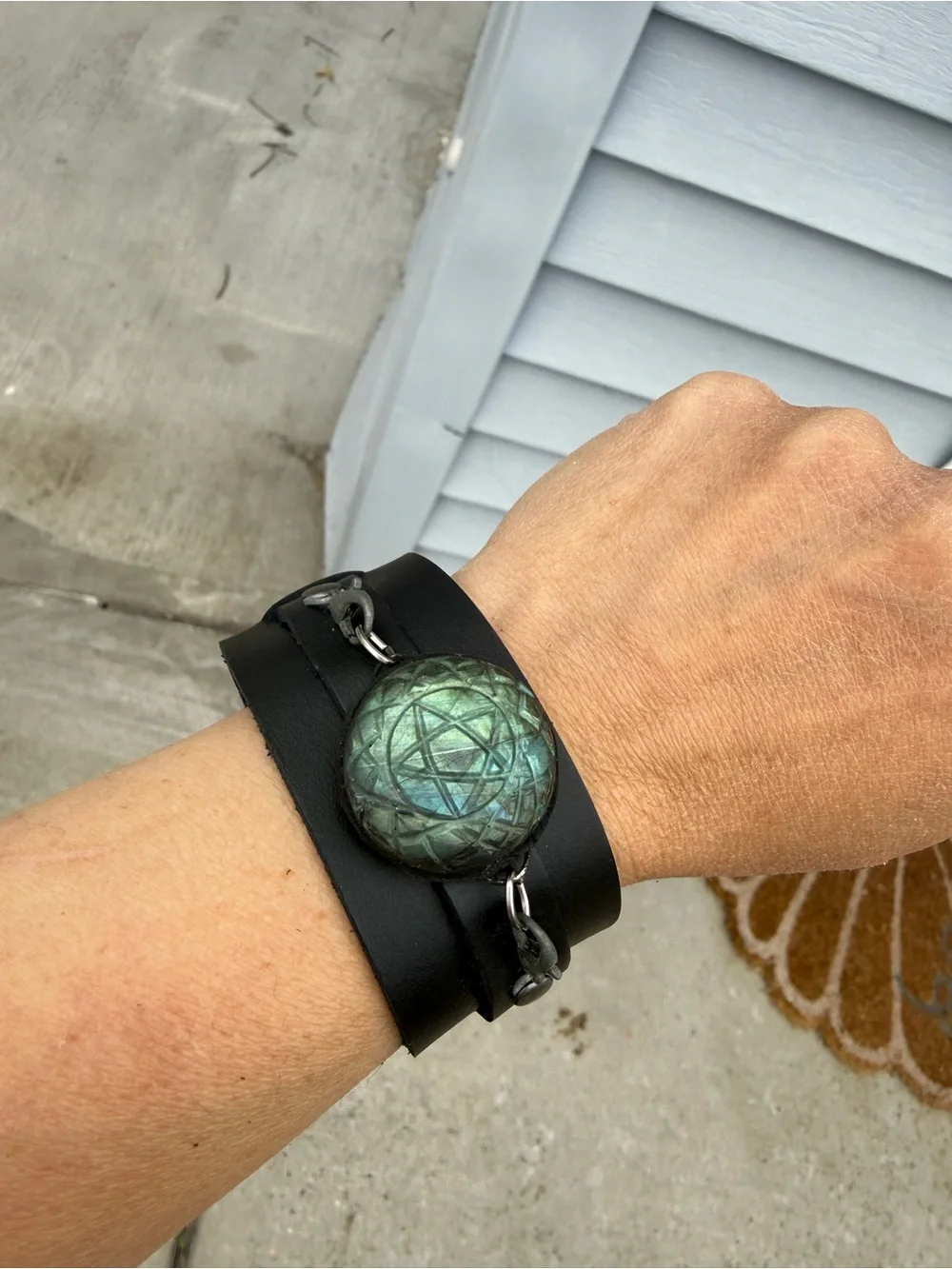 Labradorite pentacle crystal bracelet cuff statement cuff chunky bracelet